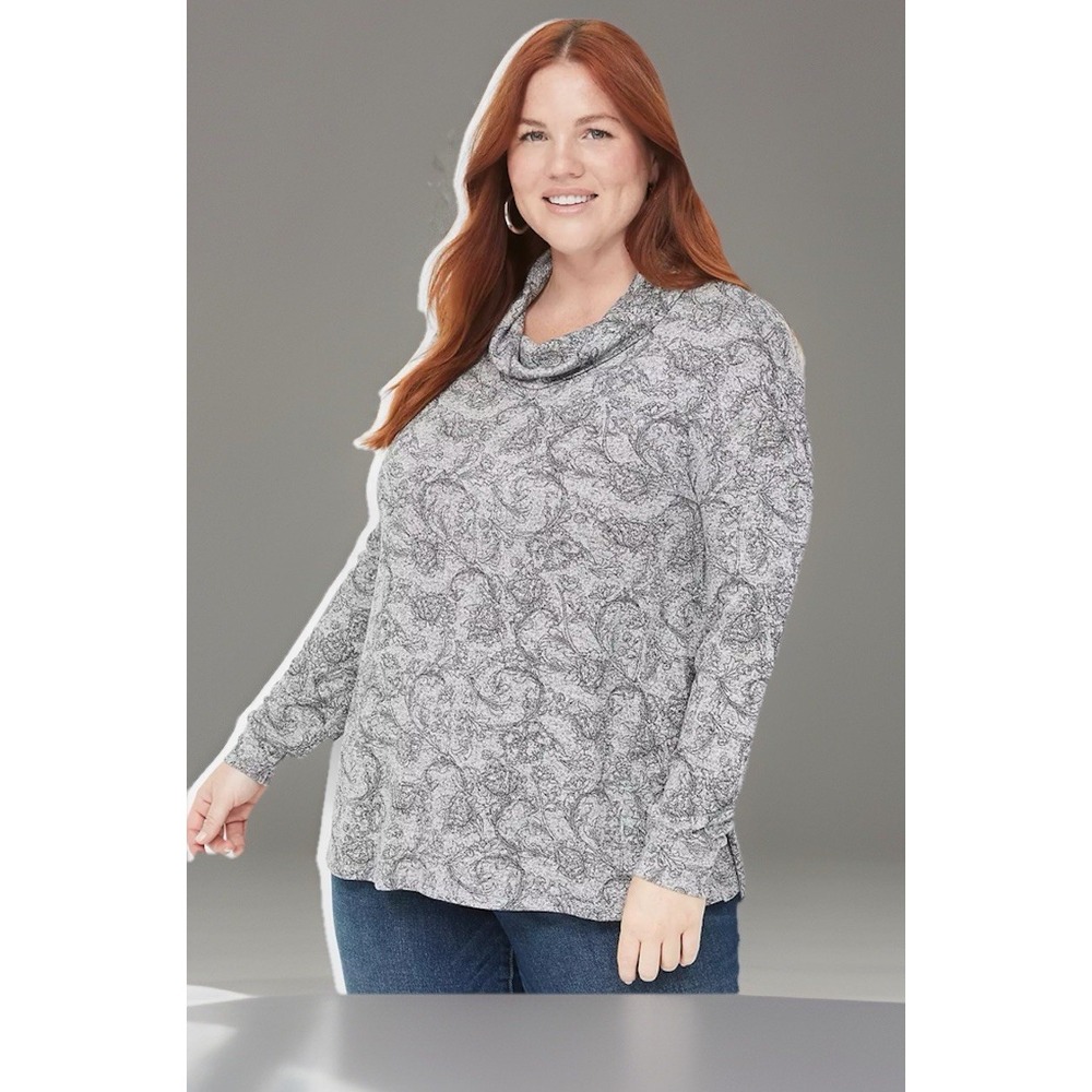 NWT Lane Bryant Relaxed Long-Sleeve Funnel-Neck Gray Sweater‎ Womens 26/28